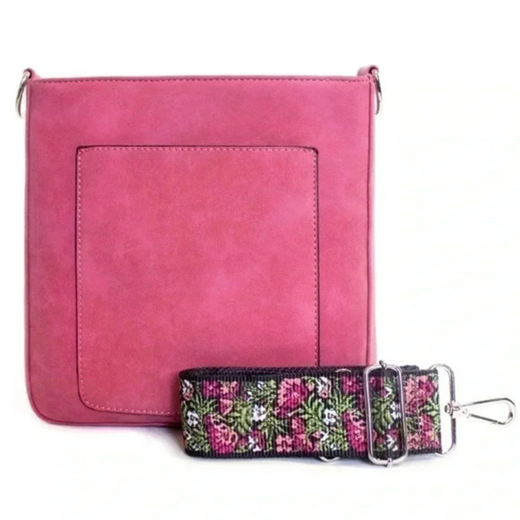 K Carroll May vegan suede crossbody, guitar/matching strap, RFID, Hot Pink NWT - Picture 1 of 5